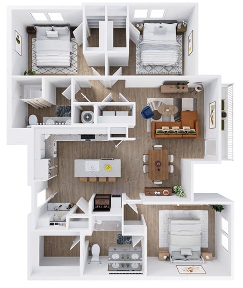 Floor plan for 3 beds, 2 baths, 1513 sqft